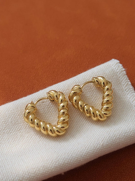 Prudence 18K Gold Non-Tarnish Twisted Heart Hoop Earrings