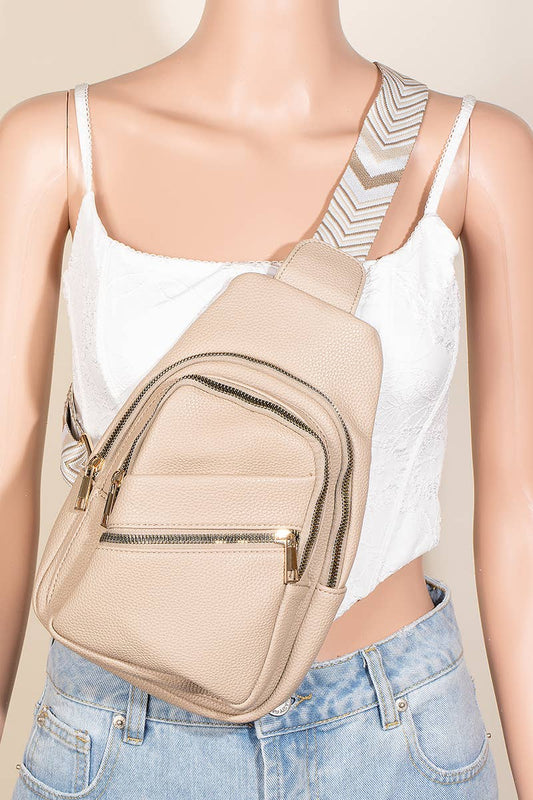 Faux Leather Chevron Strap Sling Bag