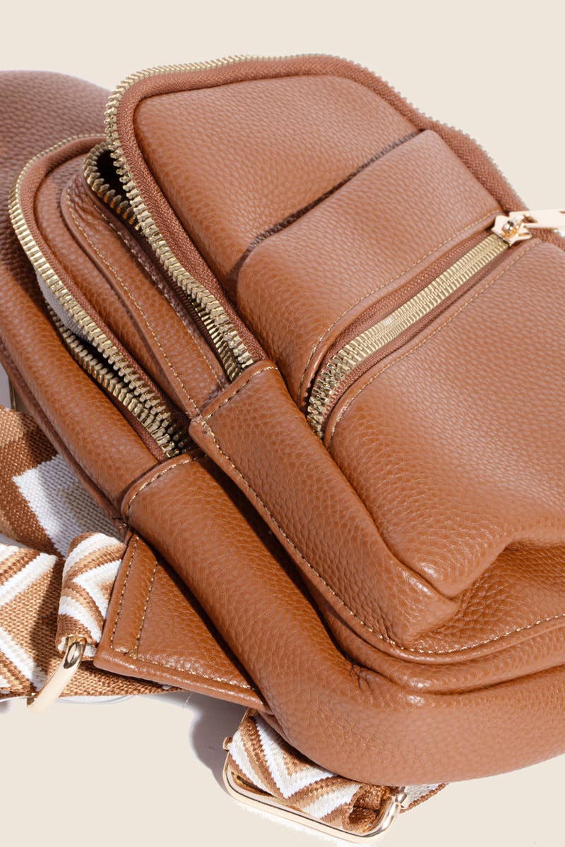 Faux Leather Chevron Strap Sling Bag