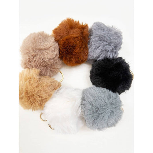 Neutral Tone Faux Fur Pom Pom Keychain