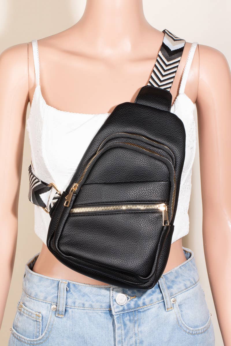 Faux Leather Chevron Strap Sling Bag