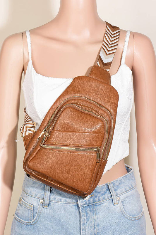 Faux Leather Chevron Strap Sling Bag